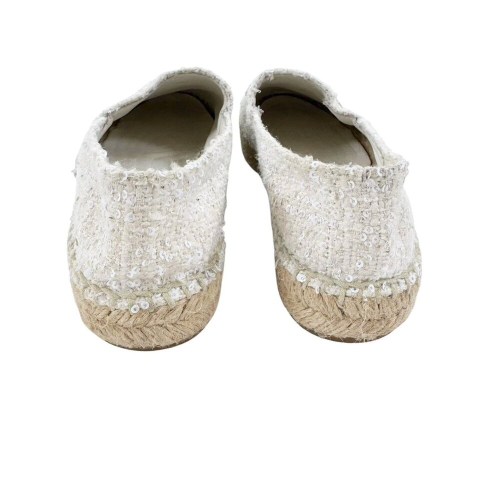 Chanel Tweed Sequin Logo Cap Toe Espadrilles Cream Size EU37 - Picture 5 of 16